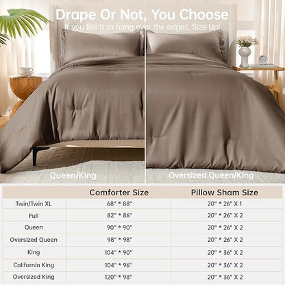 MUXHOMO Full Comforter Sets, All Season Ultra Soft Down Alternative Bedding - 3 Piece Lightweight Bed Set Includes 1 Comforter (82"x86") and 2 Pillow Shams (20"x26"), Brown