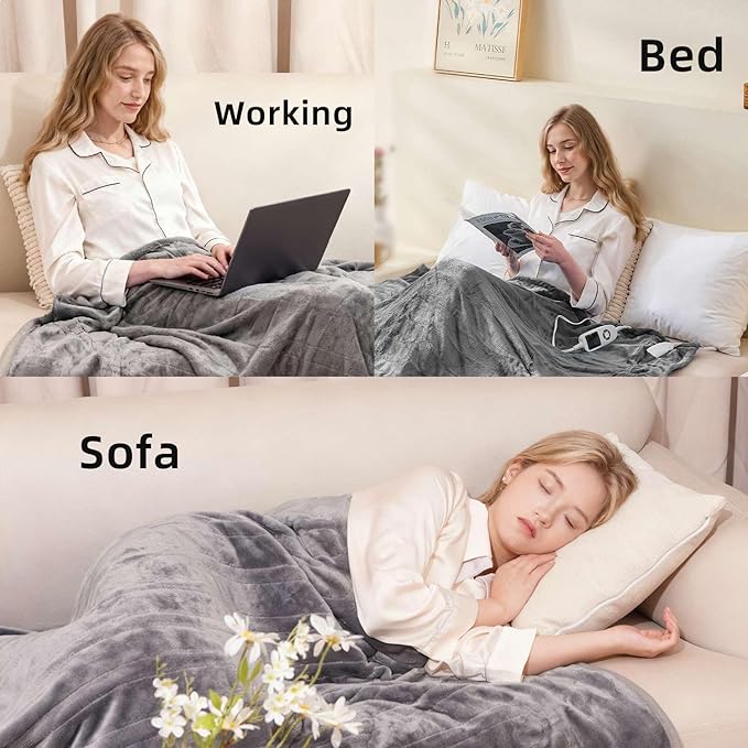 RAINOVA Heated Blanket Electric Throw, Electric Blanket-84''x90'', Soft Heating Blanket, 10-Level Heating, 10-Hour Auto-Off, Gifts for Parents and Elders, Gray, ETL & FCC Certified