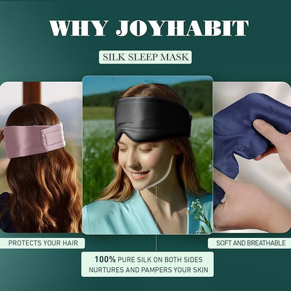 Joyhabit Silk Sleep mask | 100% Mulberry for Women Men Ultra Soft Blackout Eye Cover with Adjustable Band, Breathable No Eye Pressure, Ideal for Sleep, Travel, Naps & Meditation, Classic Black