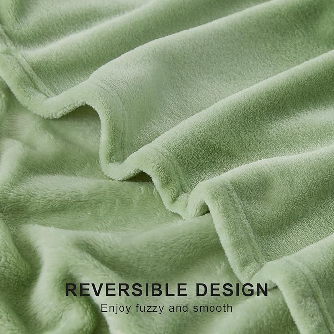 Hansleep Fleece Sage Green Queen Blanket, Super Soft Flannel Fuzzy Plush Cozy Blanket for All Seasons, Sage Green, Queen 90x90 Inches