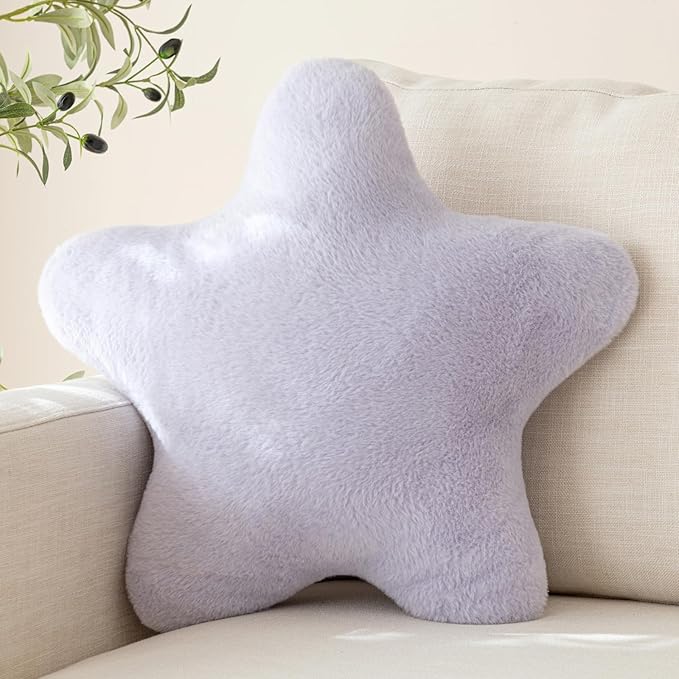 Star Pillow, Decorative Throw Pillow with Plush for Couch, Cute Decor Pillows for Bed, Aesthetic Star Shaped Pillow Fun Cushion for Sofa Living Room (Lavender, 19.6 Inches)
