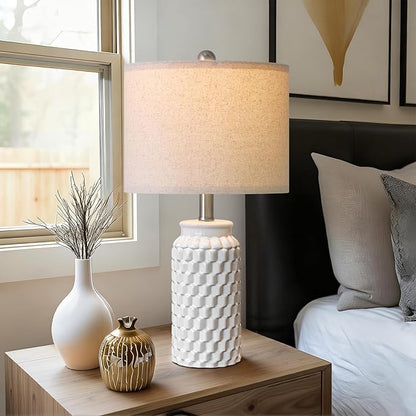 20.5" White Modern Ceramic Bedside Lamp Set of 2 for Bedroom Decor Farmhouse Table Lamp for Living Room Office Dorm