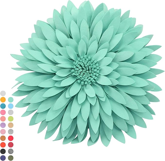 3D Daisy Flower Decorative Pillow - Sunflower Throw 14.5 x 13 Inch Round Decor - Home Decorations for Couch & Bed - Flower-Shaped (Case + Insert, Solid Mint)