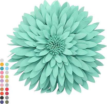3D Daisy Flower Decorative Pillow - Sunflower Throw 14.5 x 13 Inch Round Decor - Home Decorations for Couch & Bed - Flower-Shaped (Case + Insert, Solid Mint)