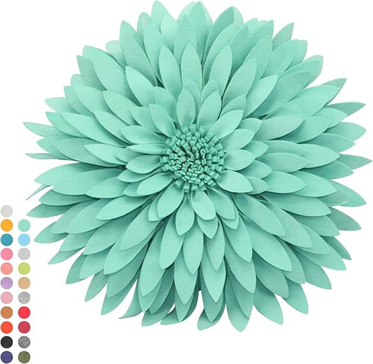 3D Daisy Flower Decorative Pillow - Sunflower Throw 14.5 x 13 Inch Round Decor - Home Decorations for Couch & Bed - Flower-Shaped (Case + Insert, Solid Mint)