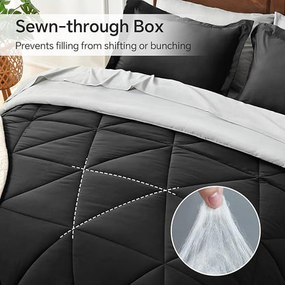 BEDELITE Twin Comforter Set 5 Pieces Bed in A Bag - Soft Microfiber Reversible Black Bed Set with Comforters, Sheets, Pillowcase & Sham, Cozy Luxury Bedding Sets for All Season