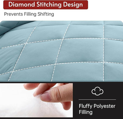 MUXHOMO 7 Pieces California King Comforter Set, Reversible Bed in a Bag Cal King Size, All Season Bedding Set with Comforter, Flat Sheet, Fitted Sheet, Pillowcases & Shams, Greyish Blue & Light Grey