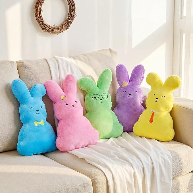 5 Pcs 14.17 Inch Easter Bunny Throw Pillows Rabbit Shaped Throw Pillows Easter Plush Bunny Stuffed Animals Soft Decorative Cushion for Couch Sofa Bed Decor