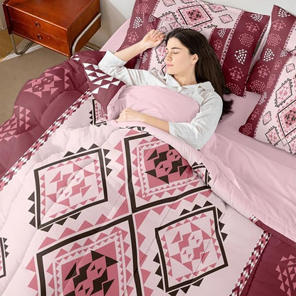 Erosebridal 7 Pcs Southwestern Aztec Bed in A Bag King Western Bohemian Comforter Set for Women Men Exotic Tribal Mexican Geometric Bedding Sets Ethnic Native American Sheet Set with Comforter