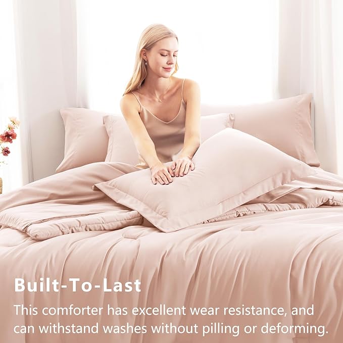 CozyLux Twin Comforter Set Blush Pink, 5 Pieces Bed in a Bag Twin Comforter Set with Sheets, All Season Bed Sets with Down Alternative Comforter, Fitted Sheet, Flat Sheet, Pillow Sham and Pillowcase