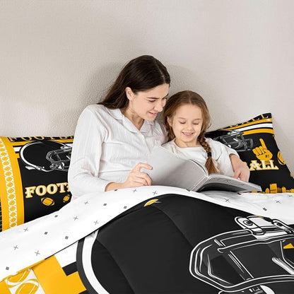 Feelyou Football Bedding Set Boys Girls Toddler Size Women Men Rugby Sports Comforter Football City Duvet Quilt Black Yellow Room Decor