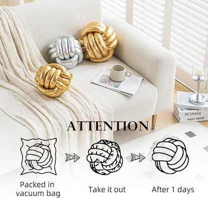Handmade Round Knot Ball Pillow Pillow Plush Pillow Knotted Pillow Bedroom Decor Plush Knot Small Size 8Inch Silver