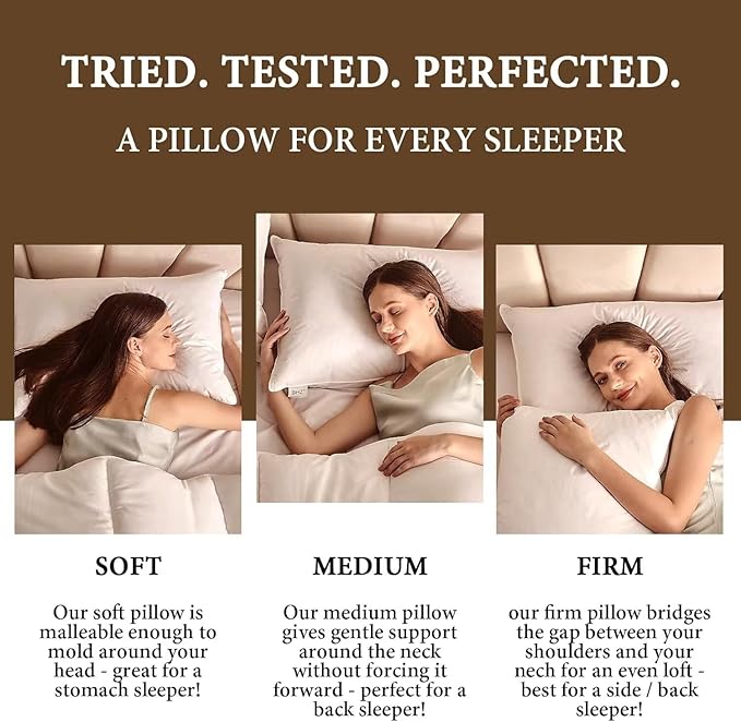 BHZ Goose Down Feather Pillows Queen Size - Hotel Collection Bed Pillows for Sleeping Soft Pillow for Side and Back Sleepers with 100% Cotton Fabric