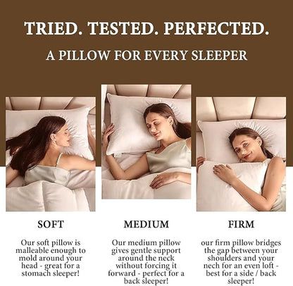 BHZ Goose Down Feather Pillows Queen Size - Hotel Collection Bed Pillows for Sleeping Soft Pillow for Side and Back Sleepers with 100% Cotton Fabric