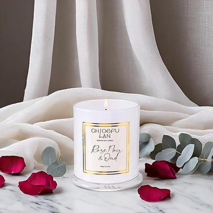 Chloefu LAN Rose Scented Candles, Oud Candle Gifts for Women, Long Lasting Burning Highly Scented Lovely Candles, Valentines Day Gifts for Her, Luxury Jar Candle for Mom, 70 Hours 10 oz