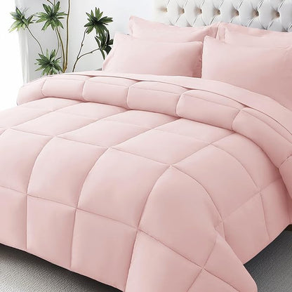 JOLLYVOGUE Twin Comforter Set, Ultra-Soft Bed in a Bag Twin Size 5 Pieces, Oeko-TEX Certified Bedding Set with Down Alternative Comforter, Sheets, Pillowcases & Shams, Blush Pink
