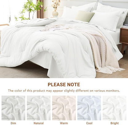 MUXHOMO 5 Pieces Twin XL Comforter Set, Soft Bed in a Bag Twin XL Size, All Season Bedding Set with Comforter, Flat Sheet, Fitted Sheet, Pillowcases & Shams, White