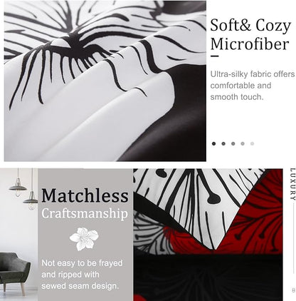 Menghomeus Black Red Comforter Set California King Colorful Floral Comforter Modern Cal King Bedding Sets with 2 Pillowcases Lightweight Boho Bed Set for All Season