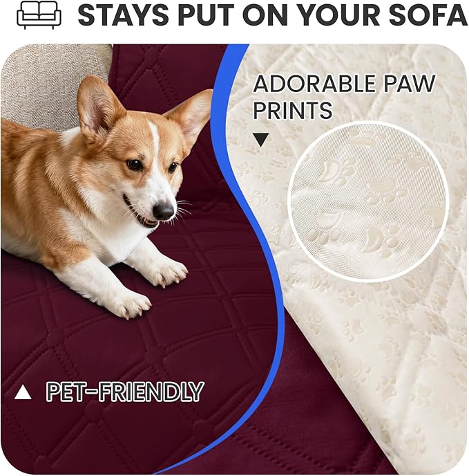 Waterproof Dog Blanket, Non-Slip Soft Pet Bed Cover, Couch Cover for Dogs Washable, Protects Sofa, Furniture, Crate, Car, Tear Resistant Leakproof Pet Blanket Christmas (52x82 Inch, Burgundy)