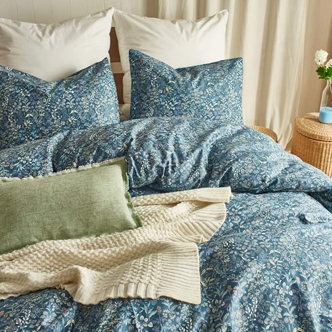 Mixinni Blue Flower Comforter Set - Full Size Wildflower Pattern Comforter for Girls & Boys - Soft Microfiber Bedding for All Seasons