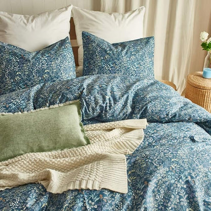Mixinni Blue Flower Comforter Set - Full Size Wildflower Pattern Comforter for Girls & Boys - Soft Microfiber Bedding for All Seasons