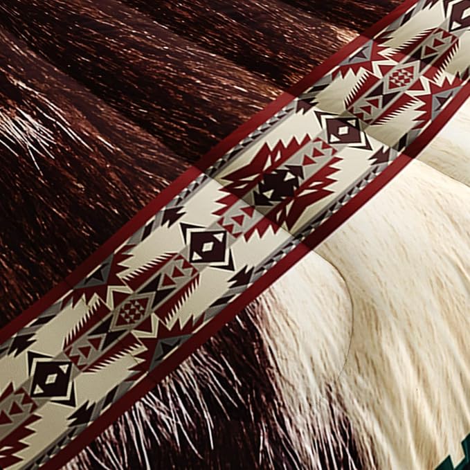 Bohe Cowhide Comforter Set, King Size, Brown and White Fur, Animal Print Bedding Sets 3PCS, Soft Microfiber, All Season (1 Comforter & 2 Pillowcases)