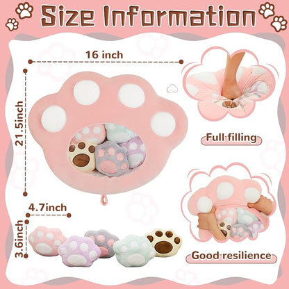 Lewtemi Cute Banana Pillow Kawaii Stuffed Animal Removable Emotional Plush Support Cat Dinosaur Gift for Home Room Positive Decor(Cat Paw)