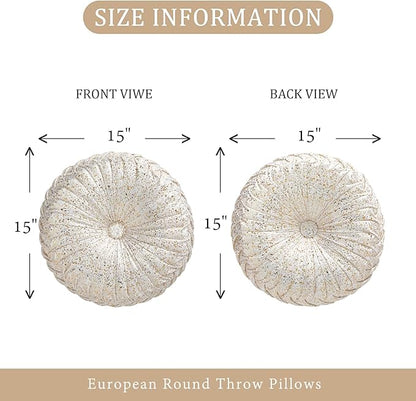 EUCIOR Round Throw Pillows,Gold and White Throw Pillows,Soft Spandex Velvet Fabric,Pumpkin Pleated Handmade White Round Velvet Decorative Pillow for Sofa Bedroom Livingroom