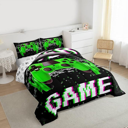 Erosebridal Boys Twin Bedding Sets,Gaming Comforter Sets for Boys Gamer Bedding Set,Toddler Bedding Gaming Bed Kids Comforter Set,Green