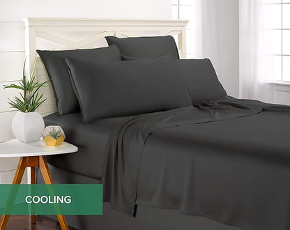 Pure Bamboo Twin Sheets, Genuine 100% Organic Viscose Derived from Bamboo Bed Sheet Set, Luxuriously Soft & Cooling, Double Stitching, 2 Year Quality Promise (Twin, Charcoal)