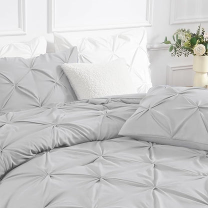 Andency California King Comforter Set Light Grey (104x96Inch), Pinch Pleat Cal King Comforter Set 3 Pieces, Oversized King Pintuck Bed Comforter, Microfiber Down Alternative Comforter Bedding Set