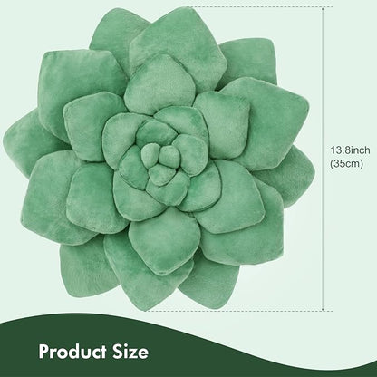 3D Shaped Pillow - 13.8'' Flower Pillow, Plant Cushion for Bedroom, Home Decor - Soft Plush Decorative Throw Pillow, Unique Green Plant-Shaped Design