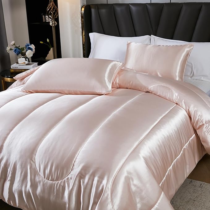 Satin Comforter Set King Silk Like Pink Bedding Set Luxury Hotel Silky Bed Home Deocr Sexy Silky Down Comforter Light Pink Bed Set