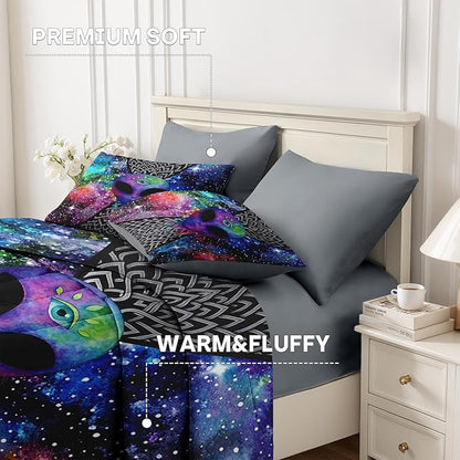 Nesker 7 Pcs Comforter Set King Size, Trippy Tie Dye Alien Abstract Bedding Set for Kids and Adults, Psychedelic Space Hippie Skull Bed Sheet Sets with Fitted Sheet 2 Pillowcases & 2 Shams