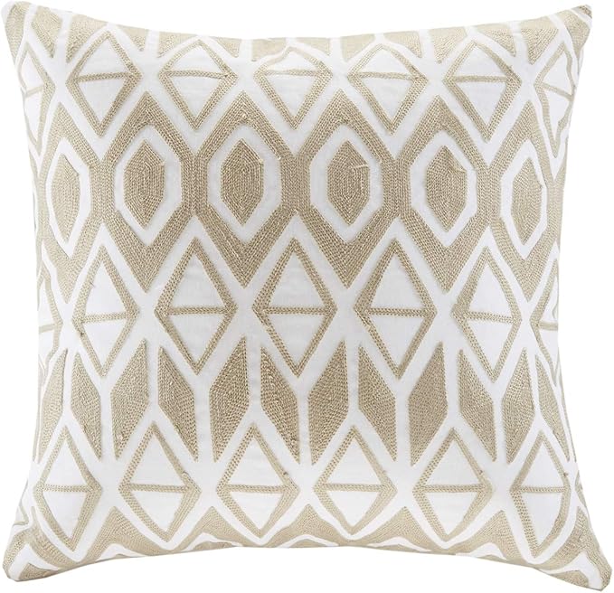Harbor House Modern Design Decorative Pillow Hypoallergenic Sofa Cushion Lumbar, Back Support, Square 18" x 18", Anslee, Cotton Geometric Taupe