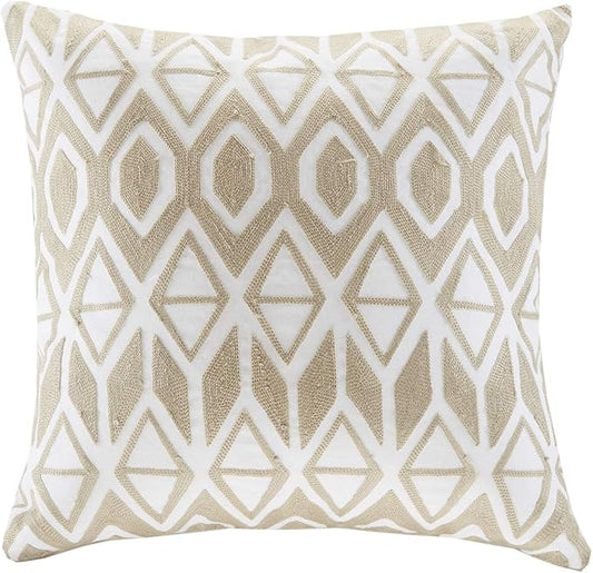 Harbor House Modern Design Decorative Pillow Hypoallergenic Sofa Cushion Lumbar, Back Support, Square 18" x 18", Anslee, Cotton Geometric Taupe