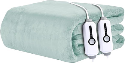 Electric Heated Blanket 90"x100" King Size - 4 Heat Settings & Dual Controllers, 10H Auto Shut Off, Ultra-Soft Coral Fleece Heated Blanket with Overheat Protection, Mint Green