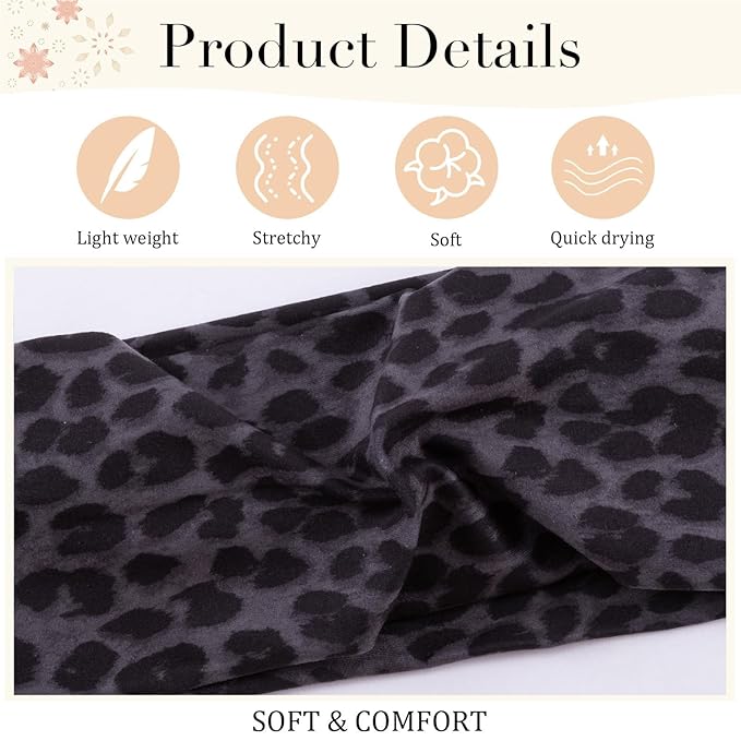Headbands for Women Trendy Leopard Wide Head Bands for Women's Hair Non Slip Wraps Elastic Stretchy Cheetah Bandanas Workout Fashion Hair Accessories Birthday Gifts for Valentines 6PCS