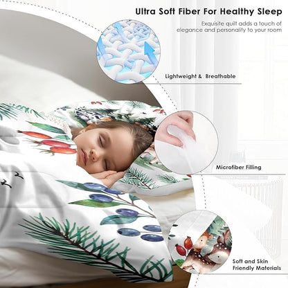 Comforter Set King Size, Woodland Animal Bird Soft 3 Pcs Bedding for Kids and Adults, Fox Cute Bear Comforter Set with Pillowcase, for Bedroom Bed Decor