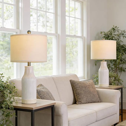 23.75" Modern Ceramic Table Lamps Set of 2, Stylish Bedside Lamps for Bedroom, Gorgeous Lamps for Nightstand, Lamps for Living Room, Farmhouse End Table Lamps, Cream Home Decor
