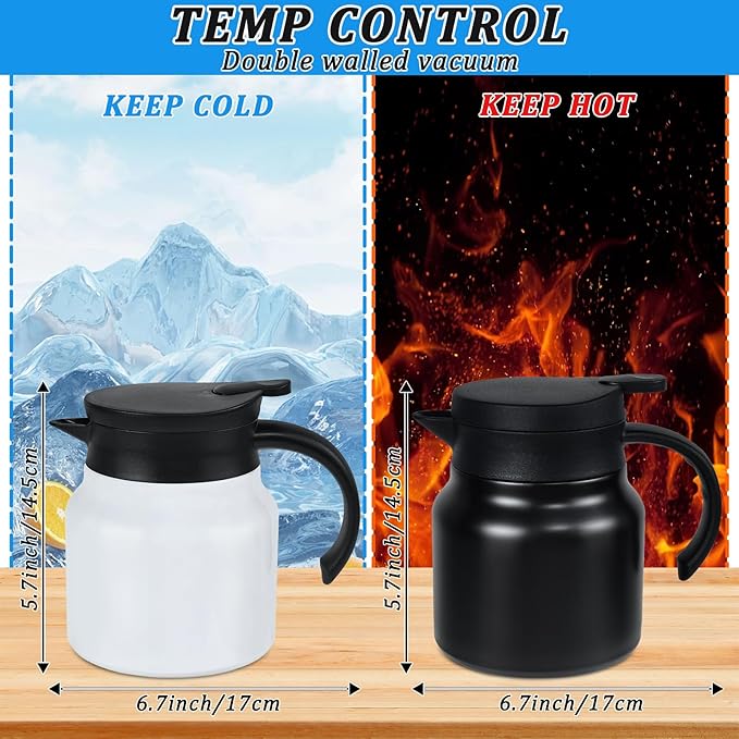Small Thermal Coffee Carafe Stainless Steel Insulated Creamer Carafe Tea Pot 27Oz Insulation Pot (Black and White, 800ML(27Oz))