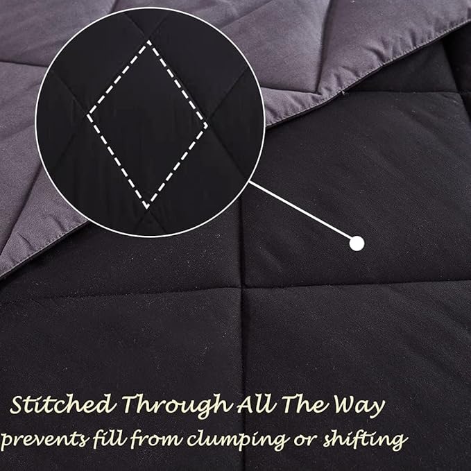 Twin Comforter Set Black - 3 Pieces Luxury Soft and Lightweight Down Alternative Bedding Set Fluffy Blanket Quilt for All Season 1 Comforter(68"×86") & 1 Pillow Sham(20"×26")
