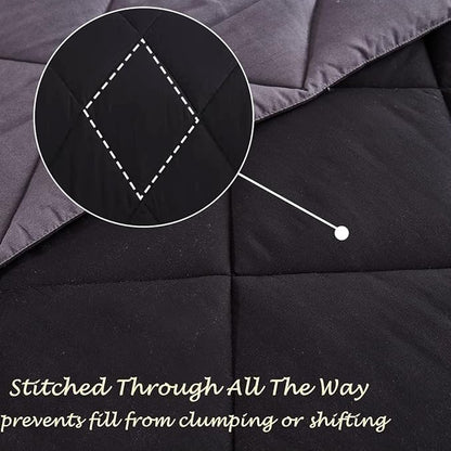 Twin Comforter Set Black - 3 Pieces Luxury Soft and Lightweight Down Alternative Bedding Set Fluffy Blanket Quilt for All Season 1 Comforter(68"×86") & 1 Pillow Sham(20"×26")