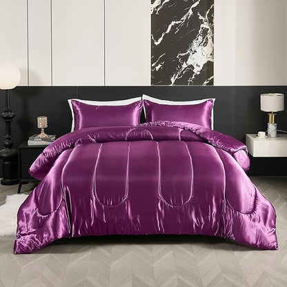 Satin Comforter Set King Silk Like Satin Bedding Set Luxury Hotel Silky Bed Home Deocr Sexy Silky Down Comforter Purple Bed Set 3 Pcs
