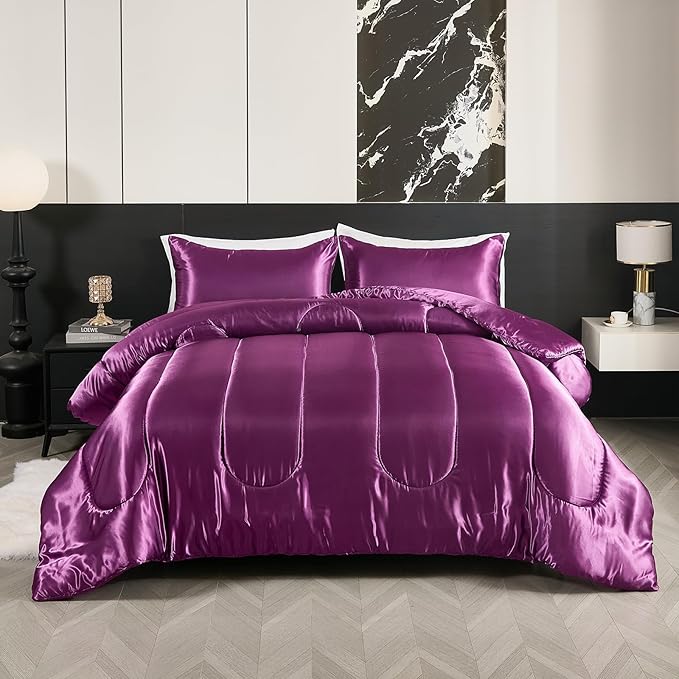 Satin Comforter Set Queen Silk Like Satin Bedding Set Luxury Hotel Silky Bed Home Deocr Sexy Silky Down Comforter Purple Bed Set 3 Pcs