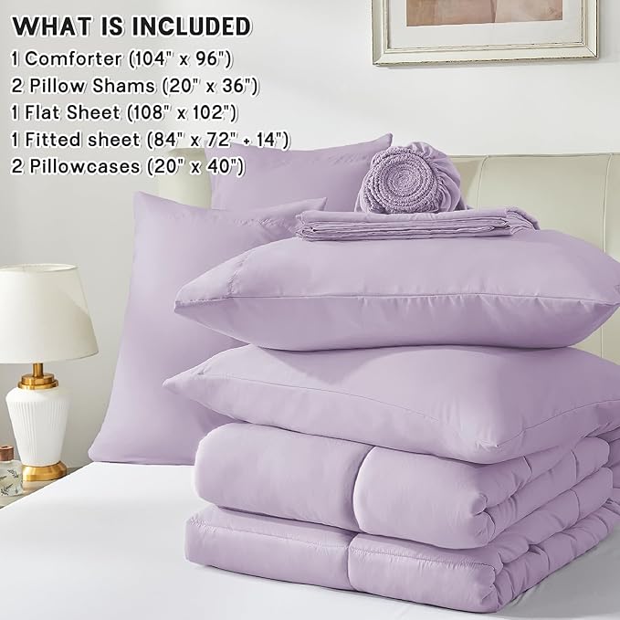 Anluoer California King Size Bed in a Bag 7 Pieces,Lavender Cal King Comforter Set with Sheets,All Season Bedding Sets with Comforter,Pillow Shams,Pillowcases,Flat Sheet,Fitted Sheet