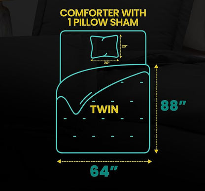 Twin Comforter Set 2 Piece Grey by Utopia Bedding, Comforters Twin Size, Bedding Comforters Sets, Down Alternative Soft Bed Set, 1 Comforter (64 x 88 inches) 1 Pillow Shams (20 x 26 inches)"