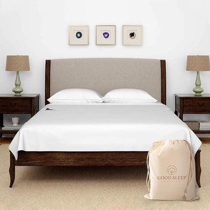 Good Sleep Bedding Olympic Queen Sheets Set, 100% Egyptian Cotton, Luxury 4 Pc Super Queen Sheets Sets, Breathable, Snug Fit, 16" Deep Pocket Fitted Sheet, 2 Pillowcases & 1 Flat Sheet, White
