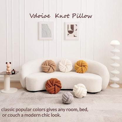 Cream White Knot Pillow 13.7'' Round Throw Pillow Soft Plush Knot Ball Pillow Handmade Knotted Pillow Modern Home Decorative Knotted Pillow Cushion for Bed Bedroom, Sofa, Couch