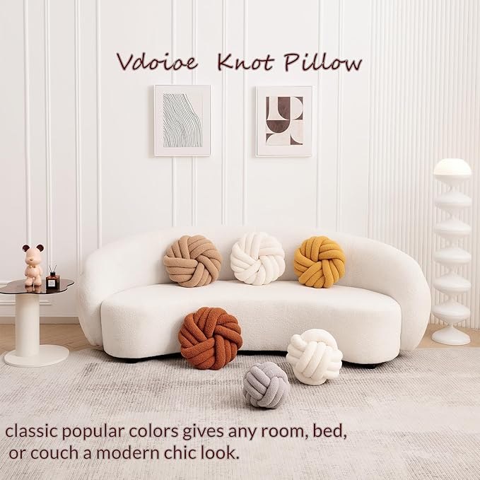 Yellow Knot Pillow 13.7'' Round Throw Pillow Soft Plush Knot Ball Pillow Handmade Knotted Pillow Modern Home Decorative Knotted Pillow Cushion for Bed Bedroom, Sofa, Couch